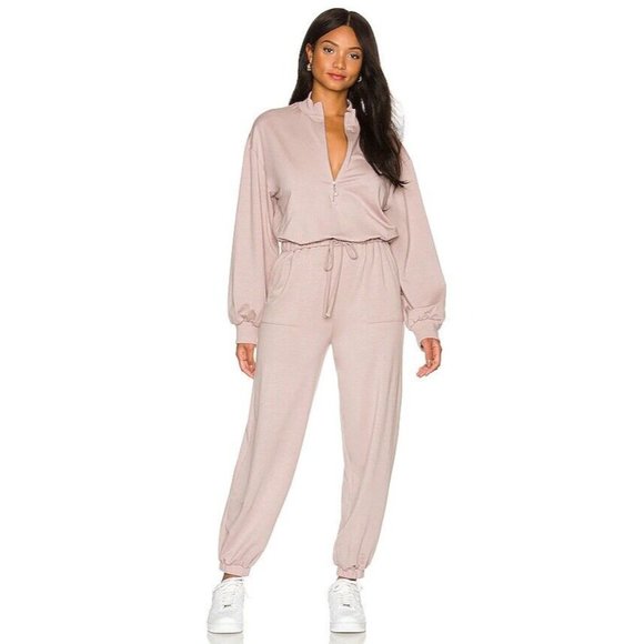 Lovers + Friends Pants - Lovers and Friends Emily Jumpsuit Bark Beige Long Sleeve